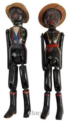 2 Antique 19thC Civil War Americana Carved Wood Folk Soldier Jigger Dancing Toys