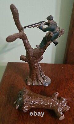 Antique Lead Toy Soldier Civil War Union Sniper Sharp Shooter In Tree Set 54mm