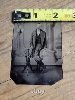Vintage Antique Civil War era Tintype Photo confederate soldier Smoking cigar