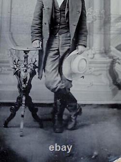 Vintage Antique Civil War era Tintype Photo confederate soldier Smoking cigar